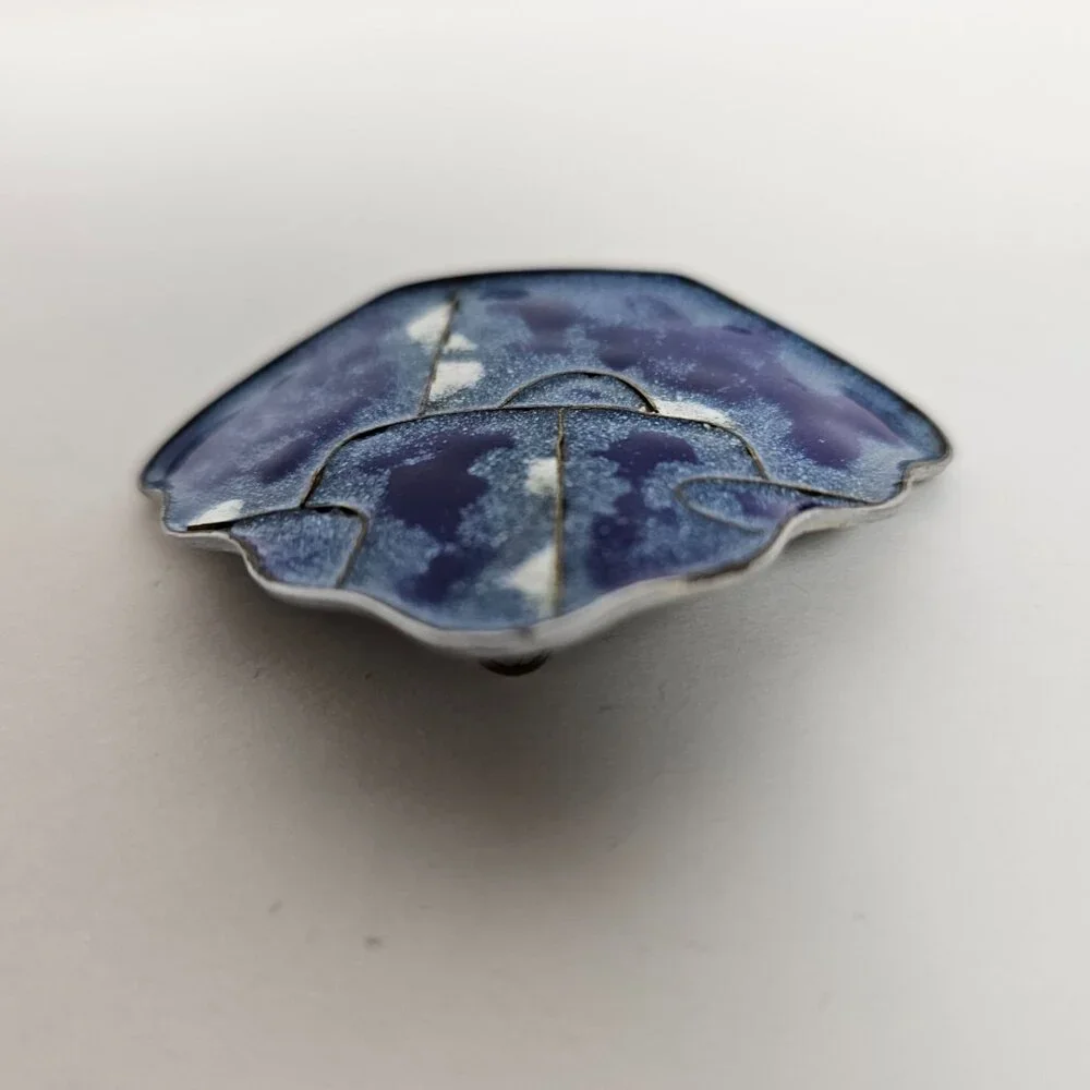 Abani Tie Blue‎ Enamel Clip On Pin Cloisonne Modernist MCM Art Jewelry Vtg Abana